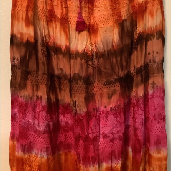 Vintage bamboo fashions boho festival embroidered crochet free size maxi skirt - Picture 4 of 8